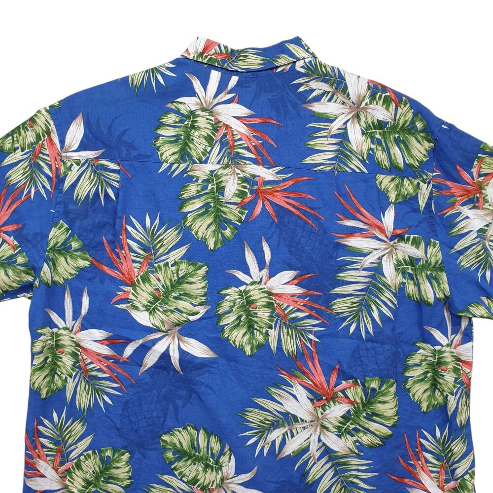 Cubavera Hawaiian Linen Shirt Mens Large Blue Tropical Floral Short Sleeve - Picture 8 of 8